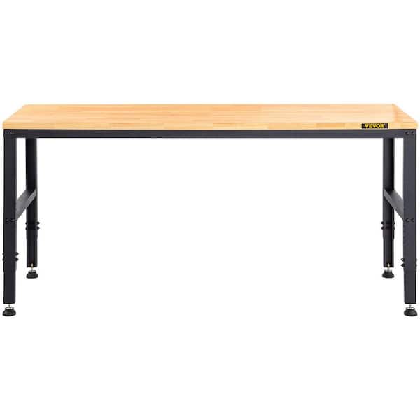 48 in. W x 20 in. D Workbench Adjustable Height with Power Outlets and Hardwood Top and Metal Frame and Foot Pads