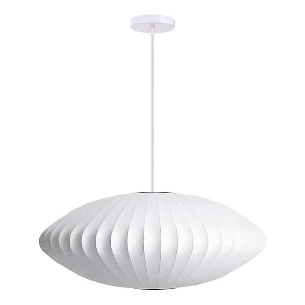 60-Watt 1 Light White Fabric Pendant Light with UFO Shape Shade, No Bulbs Included, 16 in.