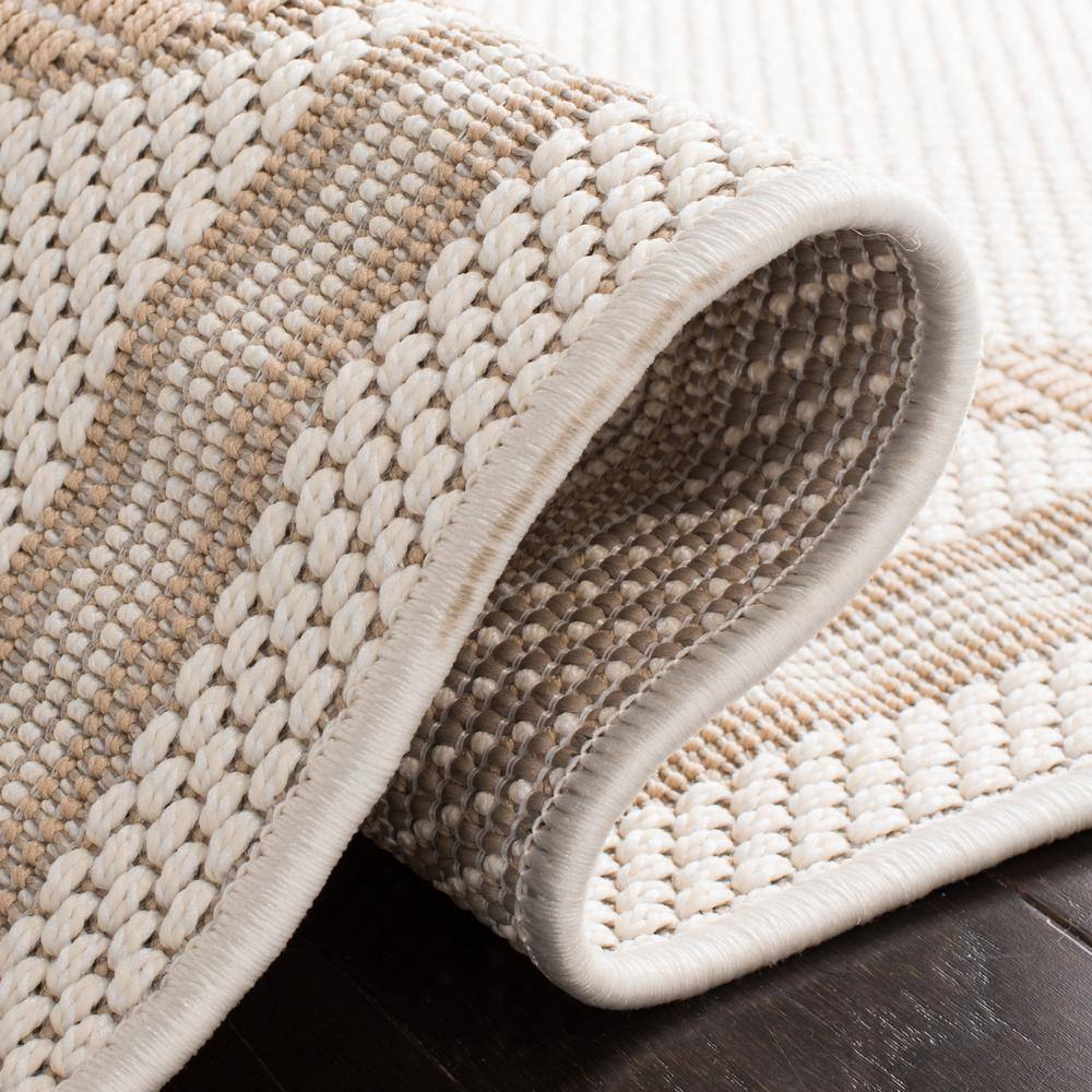 Ivory/Beige Geometric Easy-Care Synthetic 3' x 5' Outdoor Rug