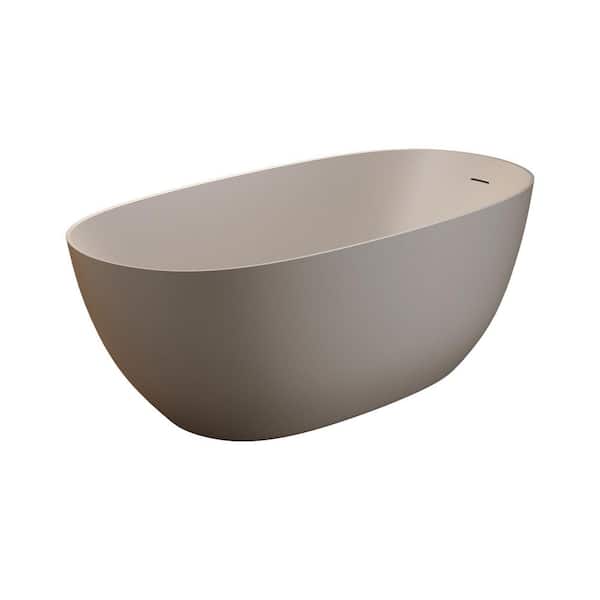 69 in. x 32 in. Solid Surface Stone Resin Flat Bottom Freestanding Double Slipper Soaking Bathtub in Beige