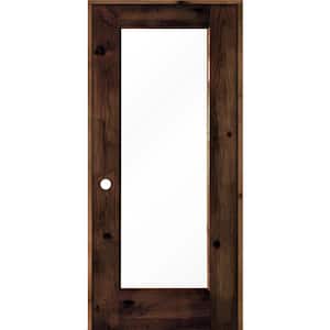 32 in. x 80 in. Knotty Alder Right-Hand Full-Lite Clear Glass Red Mahogany Stain Wood Single Prehung Interior Door