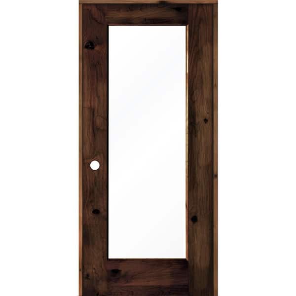 Krosswood Doors 32 in. x 80 in. Knotty Alder Right-Hand Full-Lite Clear Glass Red Mahogany Stain Wood Single Prehung Interior Door