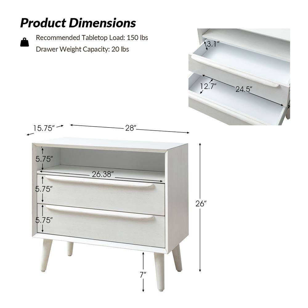 Leslie Mid-Century Modern Walnut 2-Drawer Nightstand with Built-In Outlets (Set of 2) - thumbnail 3
