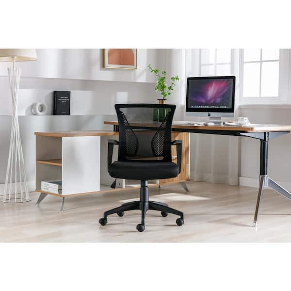 Lawrence Mesh Swivel and Lumbar Support, Mid-Back Office Chair, Computer Chair in Black with Armrests