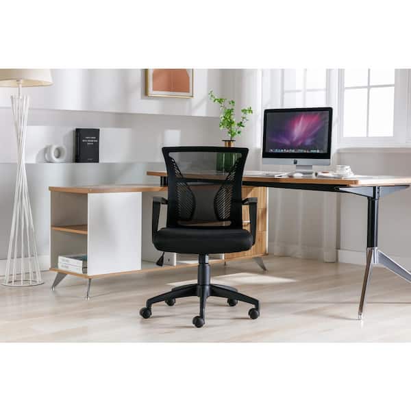 Dwell Home Lawrence Mesh Swivel and Lumbar Support, Mid-Back Office Chair, Computer Chair in Black with Armrests