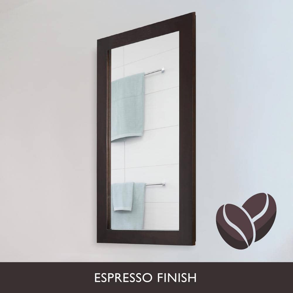 Espresso Wood Framed Wall Mounted Medicine Cabinet with Mirror