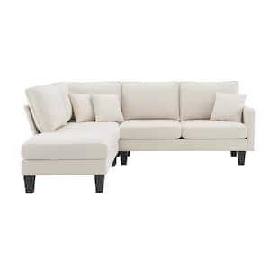 90 in. Square Arm Fabric L-shaped Sofa with Chaise Lounge in. Beige