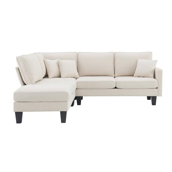Polibi 90 in. Square Arm Fabric Lshaped Sofa with Chaise Lounge in