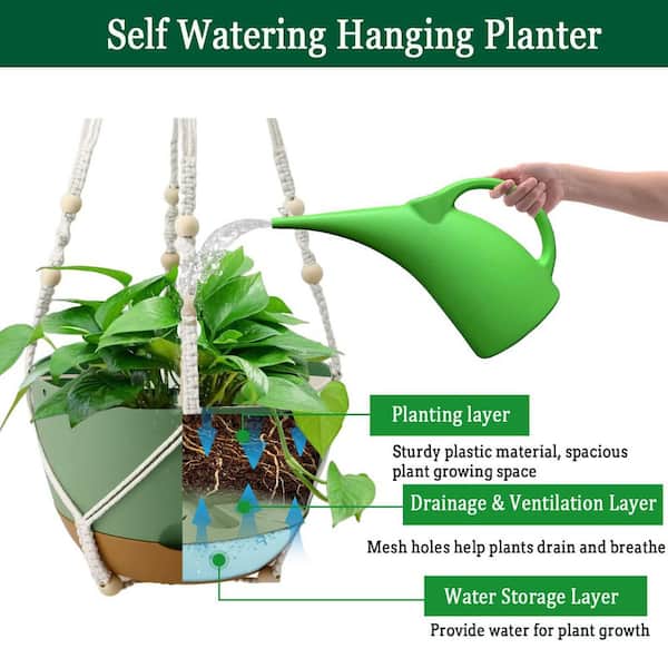 OGETFUUR 2-Pack 10 in. Hanging Plastic Flower Pots, Universal Planters, Suitable for Gardens and Home Ceilings, Green