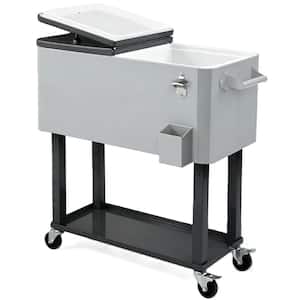80 qt. Rolling Ice Chest, Portable Bar Drink Cooler with Catch Basin, Bottom Storage Tray and Bottle Opener, Gray
