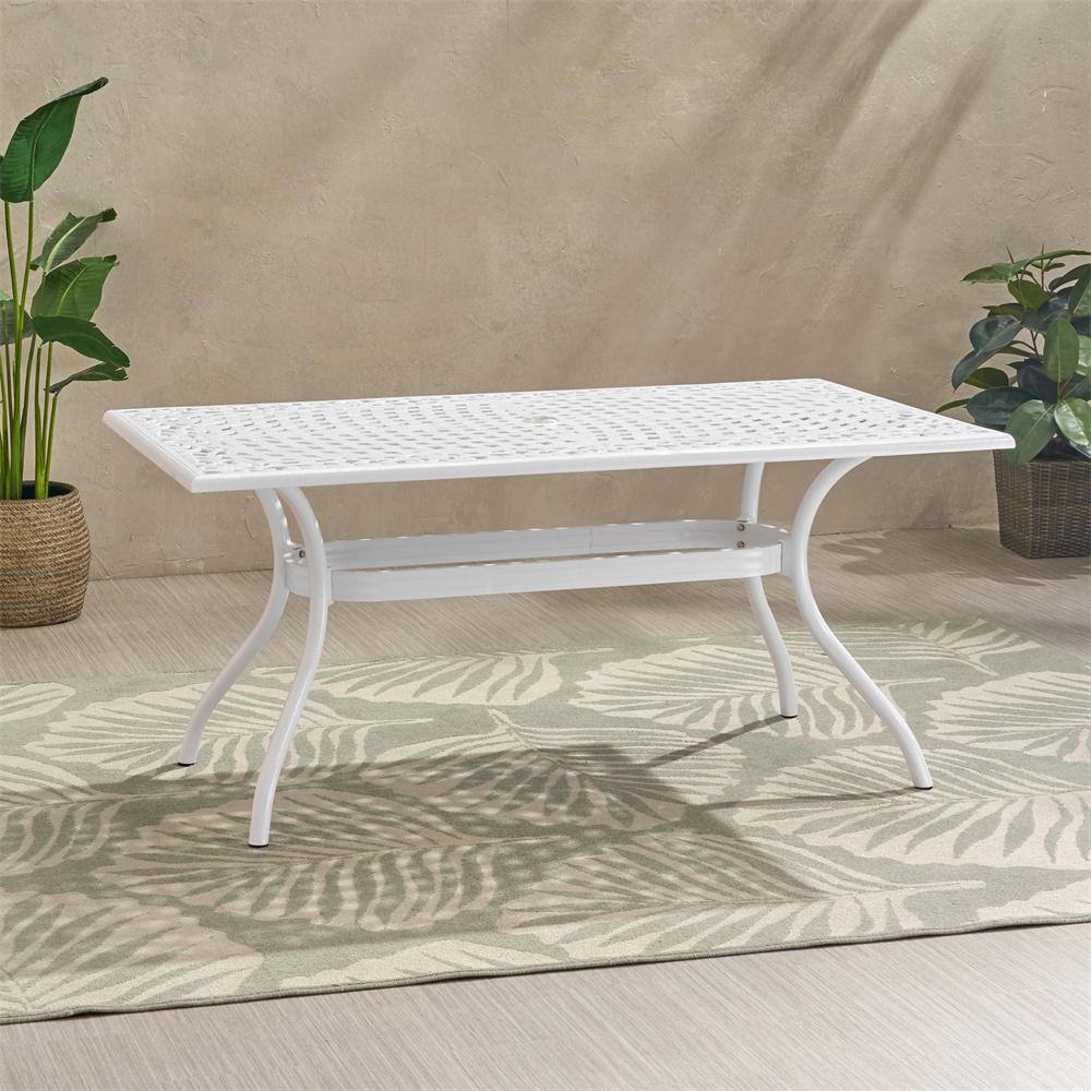 White Rectangular Cast Aluminum Outdoor Dining Table