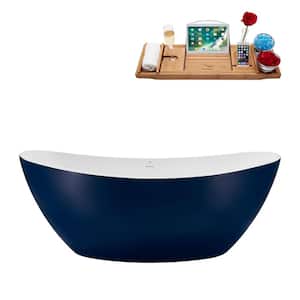 75 in. Acrylic Flatbottom Non-Whirlpool Bathtub in Matte Dark Blue With Brushed Gold Drain
