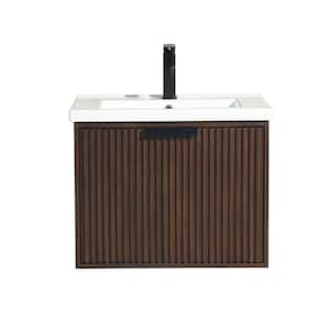 VLeaf 24 in. W x 19 in. D x 19 in . H Single Sink Wall Mounted Bath Vanity Cabinet in Dark Walnut with Ceramic Top