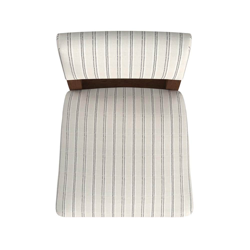 White and Black Striped Upholstered Wood Counter Stool