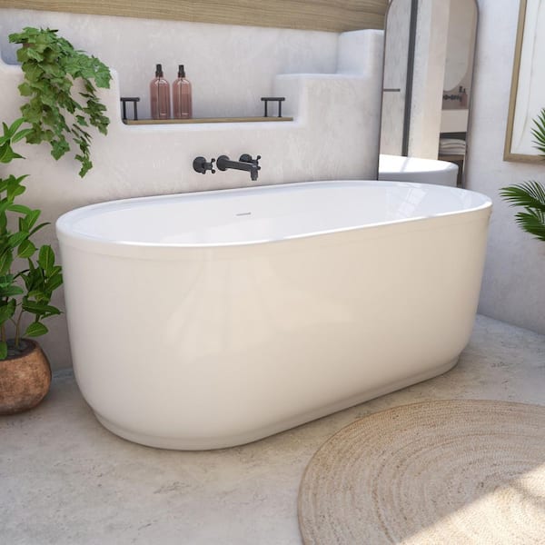 Encore 60-1/4 in. x 32-1/4 in. Freestanding Acrylic Soaking Bathtub with Center Drain in Matte Black