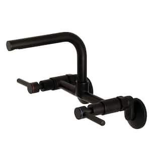 Adjustable Center 2-Handle Wall-Mount Standard Kitchen Faucet in Matte Black