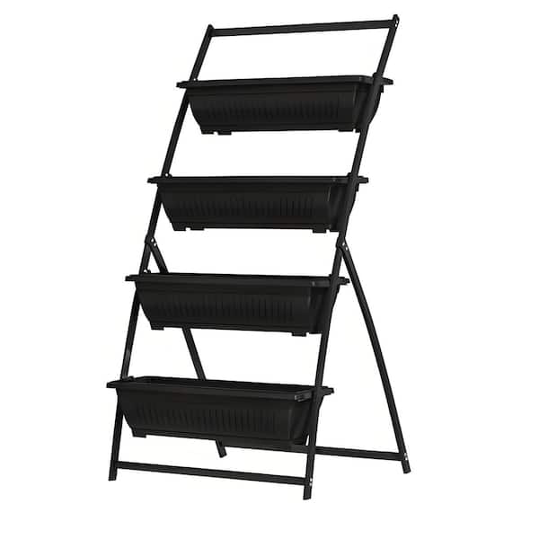 31.1 in. x 29.9 in. x 63.8 in. Black Plastic Raised Garden Beds, Raised Planter Boxes, with 4-Tier Self Draining Design