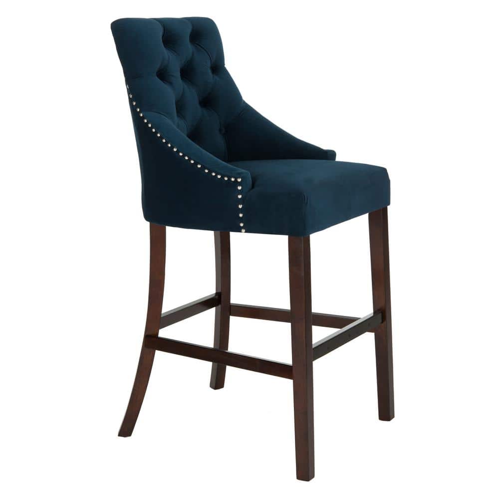 Elegant Navy Velvet and Chrome Wingback Bar Stool, Set of 2