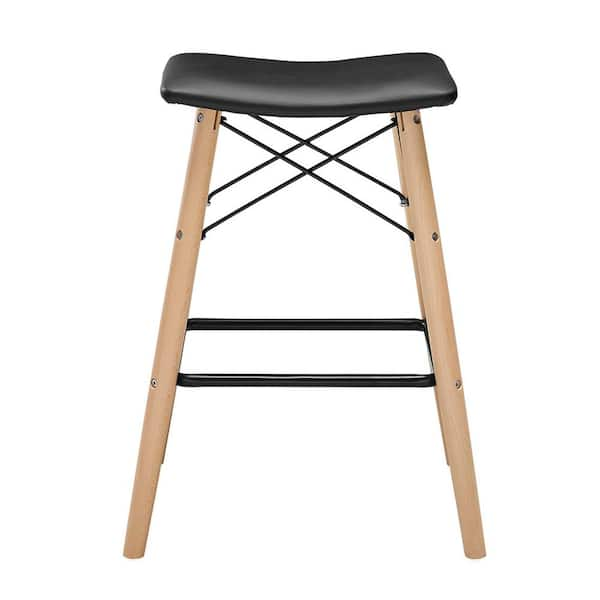 Walker Edison Furniture Company Retro Modern 26 in. Solid Wood Cushioned Bar Stool