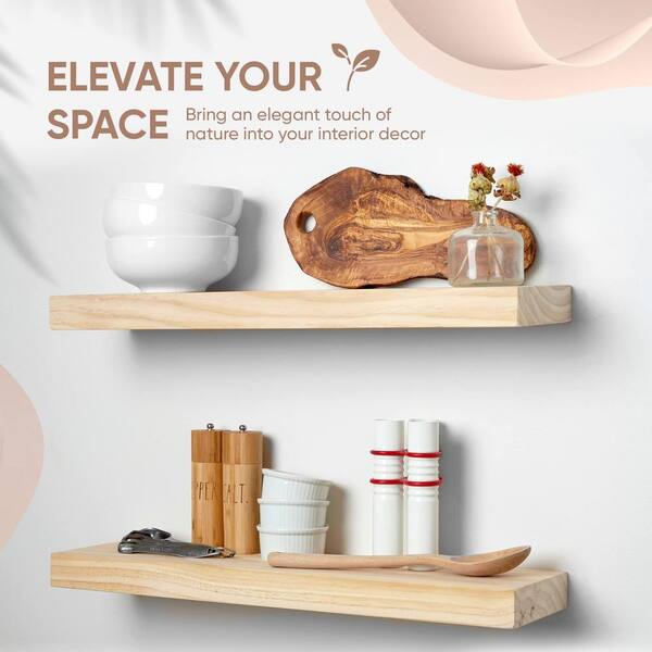 24 in. W x 6.5 in. D Rustic Farmhouse Floating Shelves Bathroom Wooden Shelves Set of 2 Decorative Wall Shelf