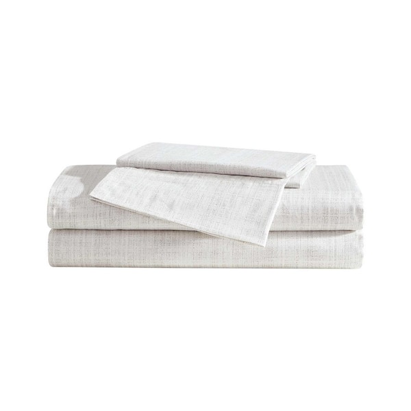 Erased Texture 4-Piece Bone/Natural Sateen Cotton Queen Sheet Set