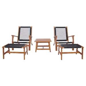Chantelle Brown Acacia Wood Outdoor Lounge Chair Set without Cushion (5-Piece)