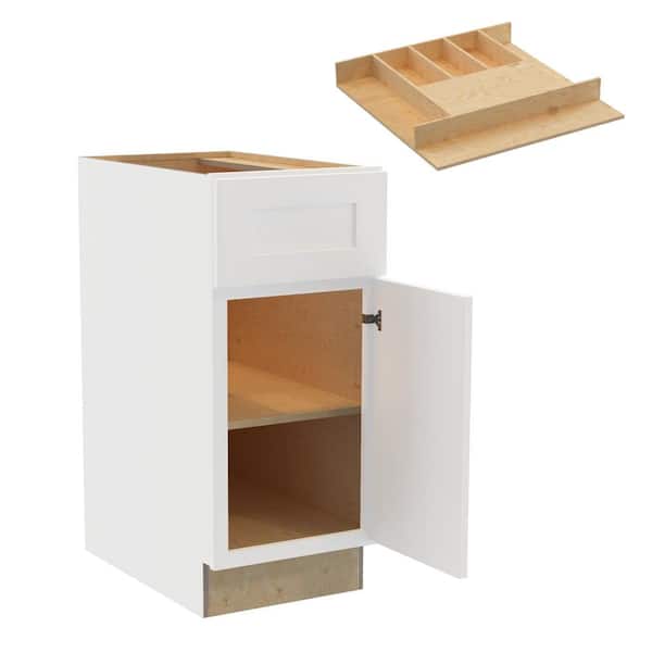 Home Decorators Collection Newport 15 in. W x 24 in. D x 34.5 in. H Assembled Plywood Base Kitchen Cabinet in Pacific White with Cutlery RH