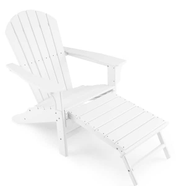 WELLFOR White HDPE Adirondack Chair with Retractable Ottoman (Set of 1)