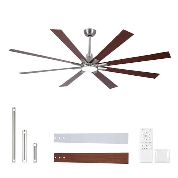 Cryrise 72 in. Indoor Brushed Nickel Standard Ceiling Fan with Integrated LED, 3 Color Temperatures and Remote Control