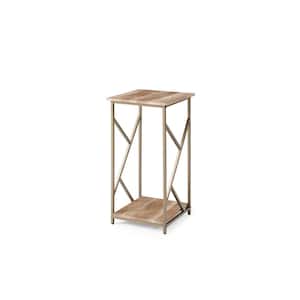 15 in. Wide Metal Frame Wood Top Side Table in Gold