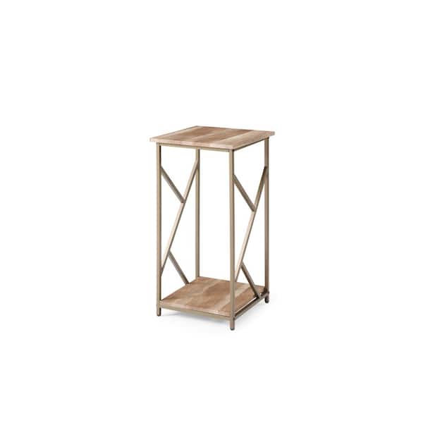 HODEDAH 15 in. Wide Metal Frame Wood Top Side Table in Gold