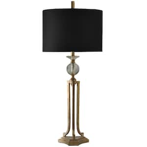 38 in. Vintage Gold Table Lamp with Black Hardback Fabric Shade