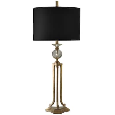38 in. Vintage Gold Table Lamp with Black Hardback Fabric Shade