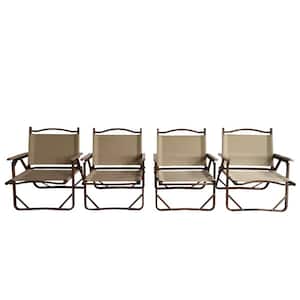 Anky Natural Brown Aluminium Oxford Fabric Portable Folding Lawn Chairs Small Size for Camping (Set of 4)