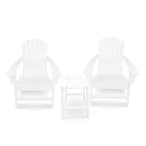 3-Pieces Outdoor White HDPE Composite Adirondack Chair Set with Side Table