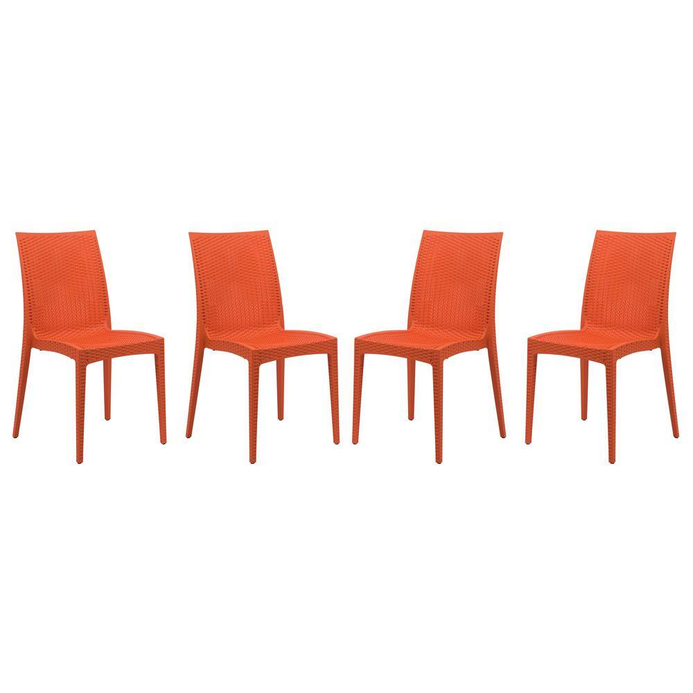 Orange Mace Modern Stackable Plastic Weave Design Indoor Outdoor Dining Chair (Set of 4) price history on PriceWatchPro