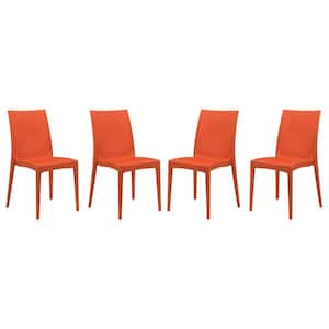 Orange Mace Modern Stackable Plastic Weave Design Indoor Outdoor Dining Chair (Set of 4)