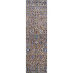 Mayfield Premium Machine Washable Abstract AMF2231 Brown 2 ft. x 7 ft. Runner Rug