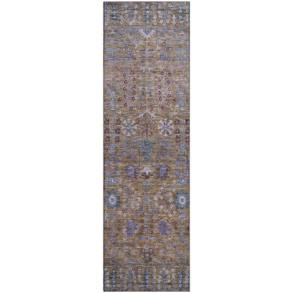 Mayfield Premium Machine Washable Abstract AMF2231 Brown 2 ft. x 7 ft. Runner Rug