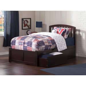 Richmond Espresso Twin XL Solid Wood Storage Platform Bed with Flat Panel Foot Board and 2 Bed Drawers