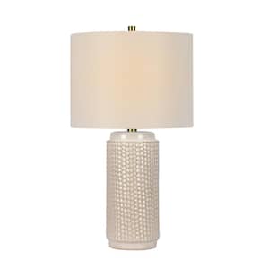 24 in. Reactive White Tile Relief Tower Table Lamp and Decorator Shade
