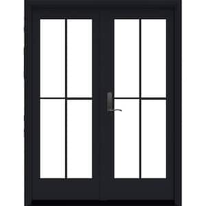 W5500 60 x 80 Right-Hand/Inswing Low-E Black Clad Wood Double Prehung Patio Door