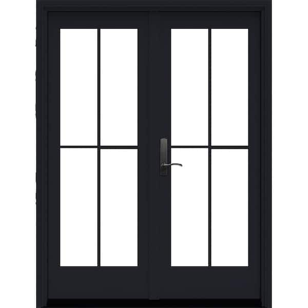 JELD-WEN W5500 60 x 80 Right-Hand/Inswing Low-E Black Clad Wood Double Prehung Patio Door