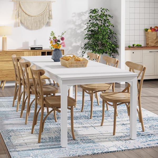 BYBLIGHT Roesler White Wood 78.7 in. 4 Leg Dining Table