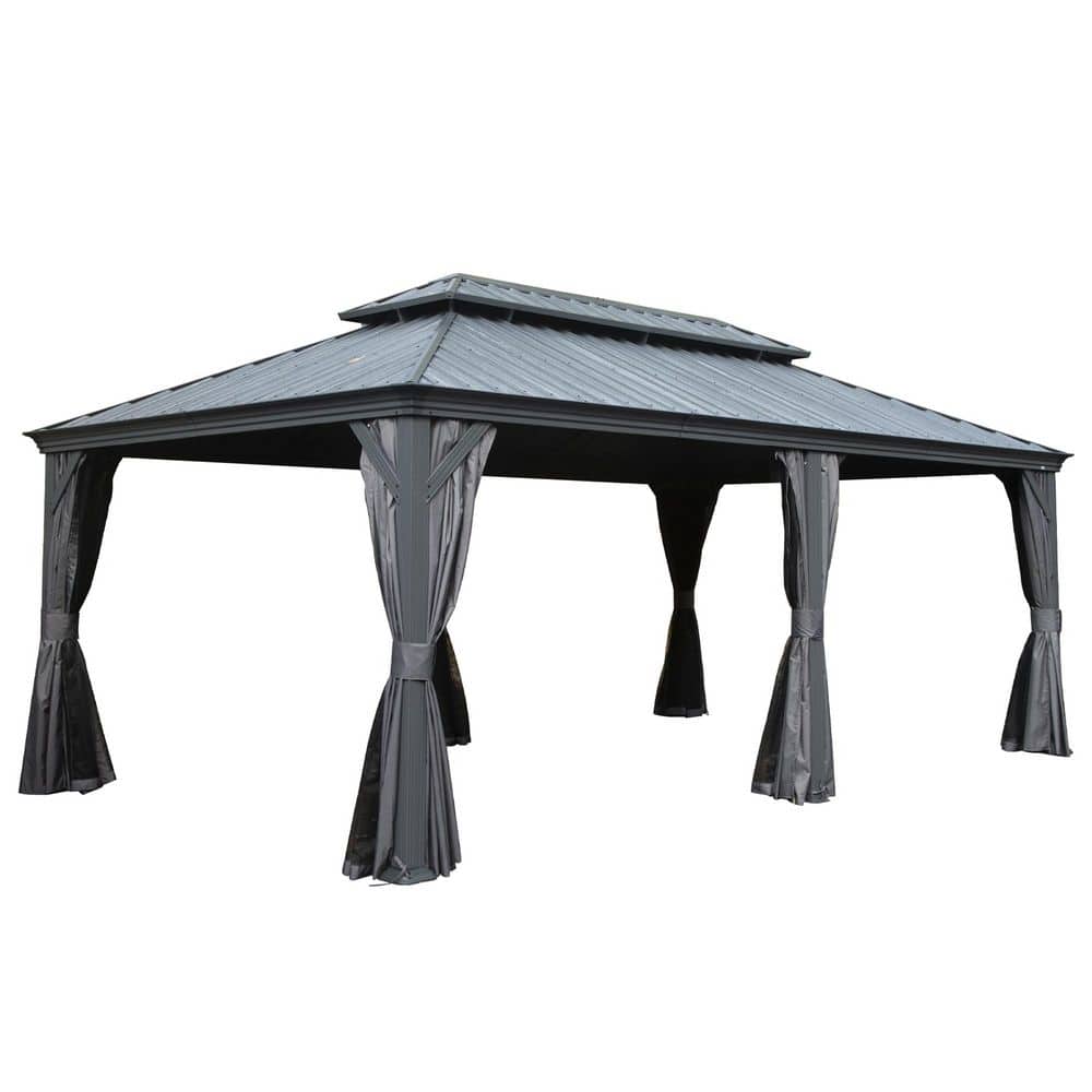 12 ft. x 18 ft. Gray Aluminium Hardtop Gazebos with Galvanized Steel Double Roof with Curtains and Netting price history on PriceWatchPro