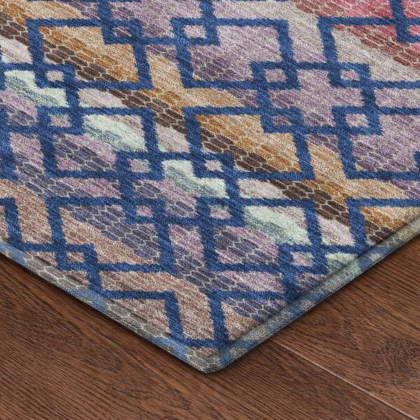 Mayfield Premium Machine Washable Abstract AMF2531 Navy 2 ft. x 7 ft. Runner Rug