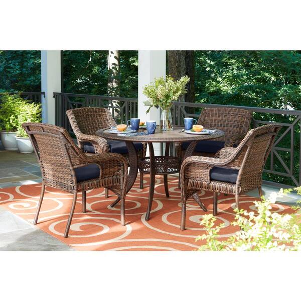 Hampton bay cambridge brown wicker outdoor patio dining set with standard deals midnight navy blue cushions