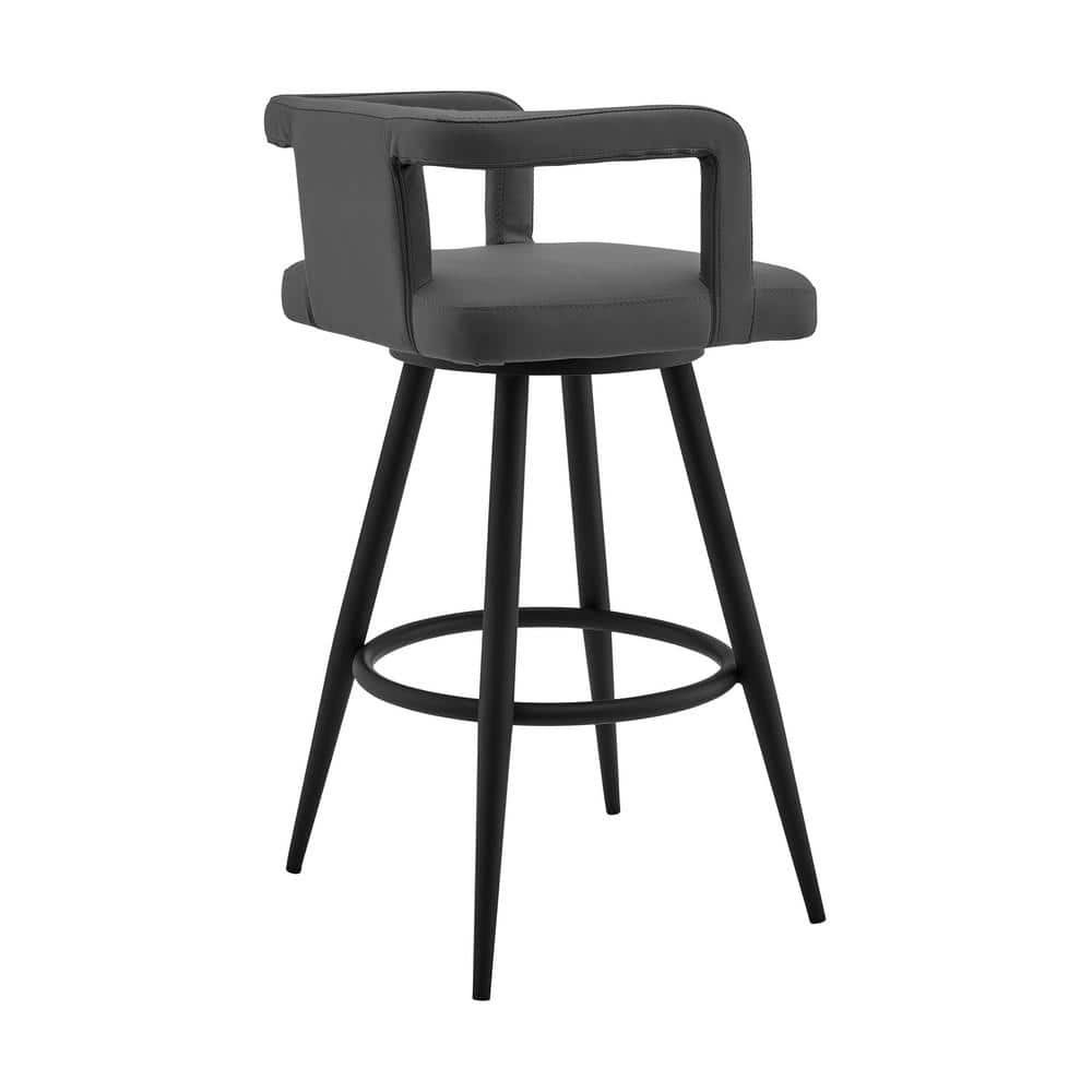Modern Gray Faux Leather 30" Swivel Bar Stool with Black Metal Base