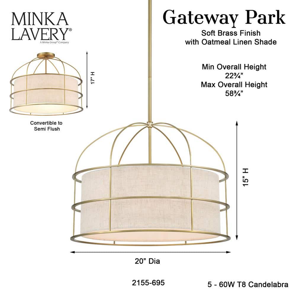 Soft Brass 5-Light Indoor/Outdoor Drum Pendant