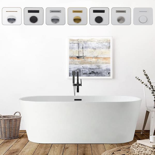 null Bordeaux 54 in. Acrylic Flatbottom Freestanding Bathtub in White/Matte Black